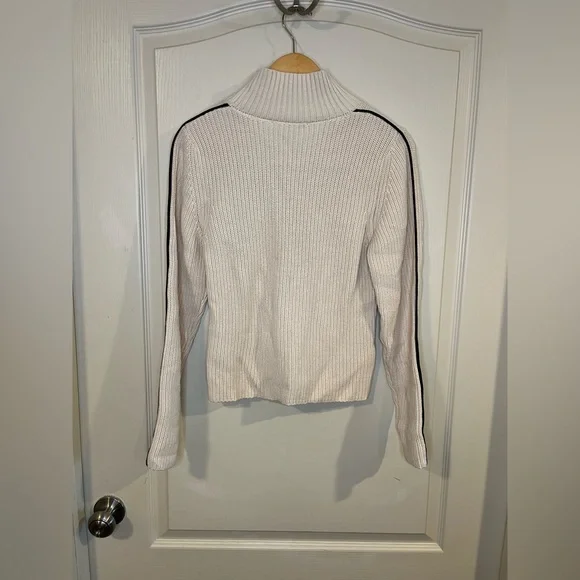 French Connection Cream Ribbed Turtleneck Sweater with Contrast Stripe - Picture 2 of 7